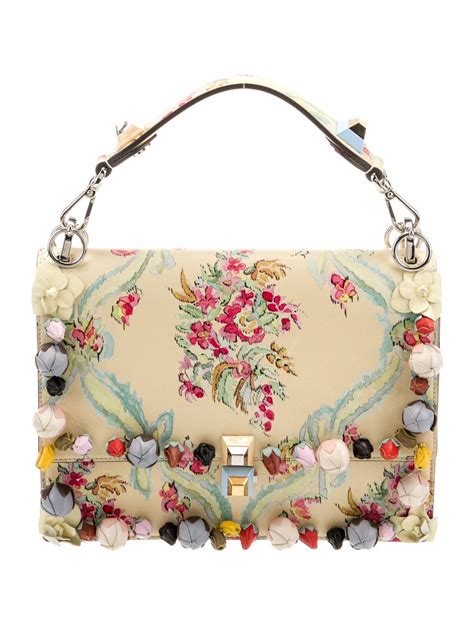 Fendi Vitello Marie Antoinette Print Rosebud Kan I Shoulder Bag 